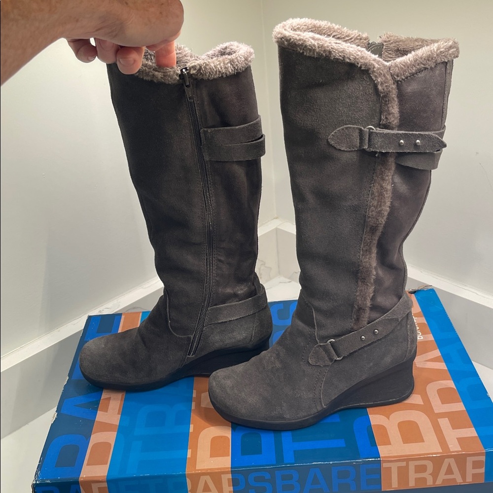 BareTraps Charcoal Tall Boots with Faux Fur, Leather, & Suede. Women’s size 7.